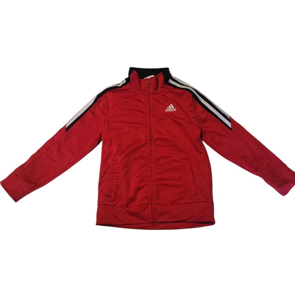 Youth Adidas Track Jacket Red Striped Arms Classic Full Zip Boys Size 6 EUC